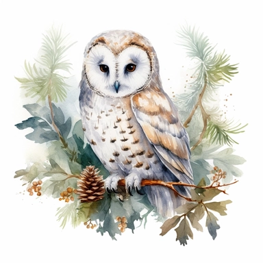 watercolor clipart white background owl forest animal woodland