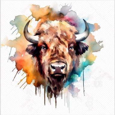 american bison oil painting watercolor clipart graffiti