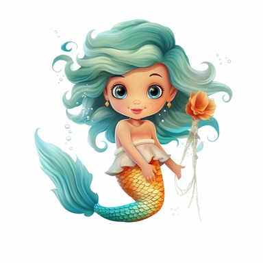 Super cute baby mermaid with fish tail clipart, white background