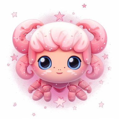horoscope zodiac sign cancer, cancer symbol, clipart, kawaii style, cute, adorable, white background, high quality, high definition, 8k