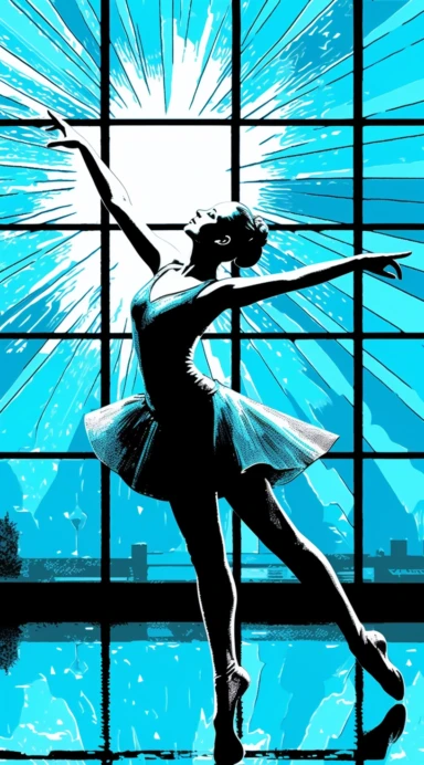 blue ballerina png clipart, in the style of pop art-inspired comic book style, light turquoise and black, glasgow style, etchings, pont-aven school, chromatic joy, traditional animation