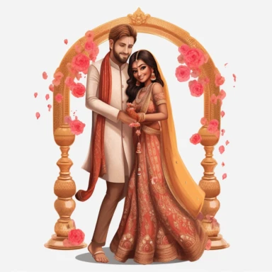 indian wedding clipart,cartoon art [full body] [hyper Real] [bride]