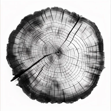 a black and white photograph of an irregular tree slice, in the style of large-scale photography, tree lines, raw vulnerability, clear edge definition, arbeitsrat für kunst, naturalistic charm, canon af35m, clipart on white background