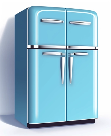 refrigerator blue cupboard with lock clipart, in the style of pop art cartoonish images, dark white and light blue, icepunk, glass as material, staining, creative commons attribution, sleek lines