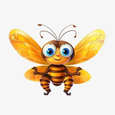childrens cartoon book style, clip art, happy bug, large colorful butterfly wings, honey bee body, white background--s550