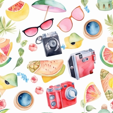 clipart 6 summer gadgets - soft watercolor