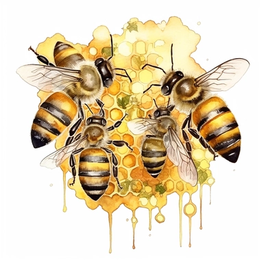 honey bees done in a light watercolor, stylized fantasy style. watercolor clipart