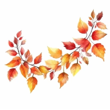 watercolor, autumn leaves garland, sweet colors, clipart, white background watercolor, handdrawn, detailed, realistic, white background