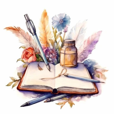watercolor Writing Journal Clipart, dreamcore, white background