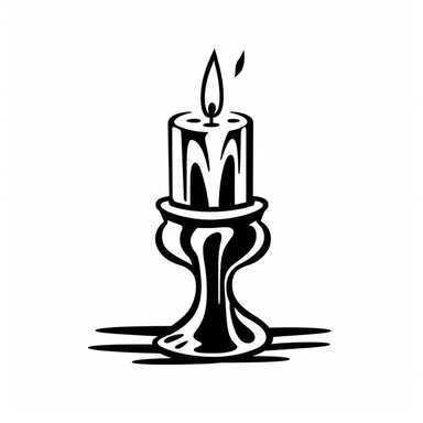 candle on a candle stick, simple, cartoon, symbol, clip art style, black on white background, bold lines
