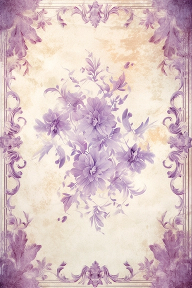 vintage shabby damask narrow floral clipart vignette along the sides and the corners of the picture, little cute bright oil painting style blooming lilac vignette, soff pastel blank center of the picture,