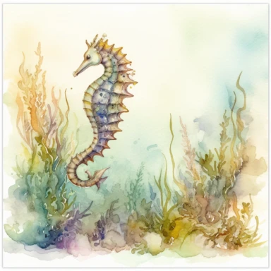 Clipart on a white background cute sea horse swimming underwater landscape, a watercolor drawing, detailed drawing, scrapbooking page, soft faded colors, watercolor painting, hyperrealistic, well rendered, old faded light colors, very vibrant, cinematic, intricate, by Thomas Kinkade
