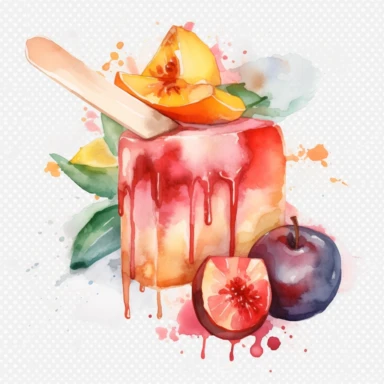 watercolor 1 piece Popsicles Nectarines ice cream vividly bold designs png Full body realistic cartoon in 32K UHD cute. 15 cm thick outline. There was no shadow on the ground. 8k with realistic watercolors. and detailed illustrations. PNG clipart, transparent white background