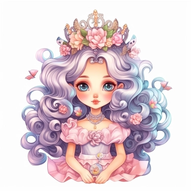Cute Beautiful Pastel princess fantasy Clipart, Cartoon, hyper realistic, intricate detail, illustration style, high resolution, on the white background