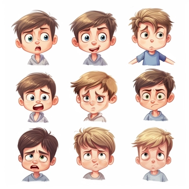 cute little boy, face, portrait, different expressions, clipart, high resolution