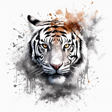 white tiger portrait growling paint splash clipart in white background