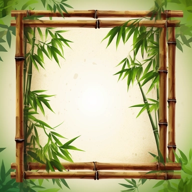 bamboo frame with green leaves and wood bamboo clipart vector, hd illustration, in the style of zhang kechun, uhd image, pictorial harmony, crosshatched shading, large-scale murals, zhichao cai