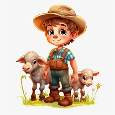hd clipart, farmer, child farm animal theme, cartoon style, white background, fully detailed,