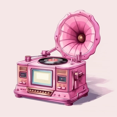 Cute Beautiful Pink classical music player Sublimation Clipart ,Cartoon,hyper realistic, intricate detail, illustration style,high solution,on the white background
