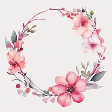 Watercolor pink flower frame border, floral clipart, Wreath with watercolor leaves, flowers, frame, border