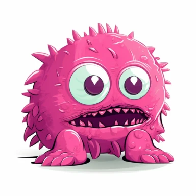 2d pink nigtvision bubblegum monster mutant on white background drawing in microsoft paint, no shadow, flat picture, clipart