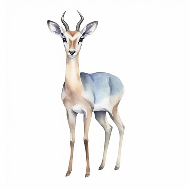 a dreamy gazelle with kind eyes clipart with watercolor illustration,full body shot,8k,etsy style, white background