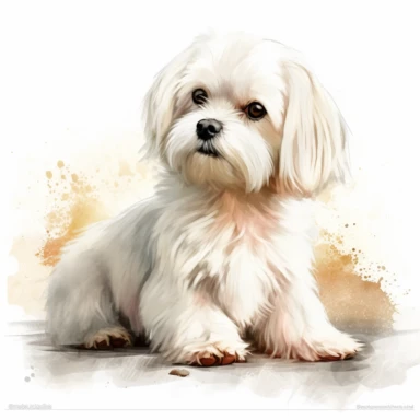 a cute maltese dog lying clipart on a white background, birds wiew, style fusion, Serene, Arcade, Funky Seasons, full body, Texturing, Faded, Digital painting, olive colors, Dreamlike, hard lighting, Highly detailed, high quality