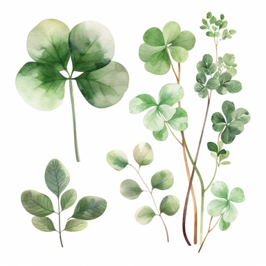 Shamrock Heart, three leaves only plants, watercolor style clipart for creative fabrica, whimsical, ideal for DIY projects, invitations, greeting cards, posters, printing on various objects, blog design, planners and more, white background, high resolution,