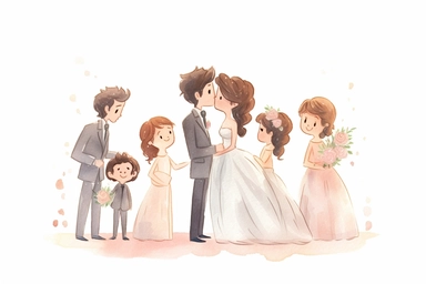 Illustration of a wedding clipart, hand - draw style, elegant, light pastel color, very minimalistic on white background