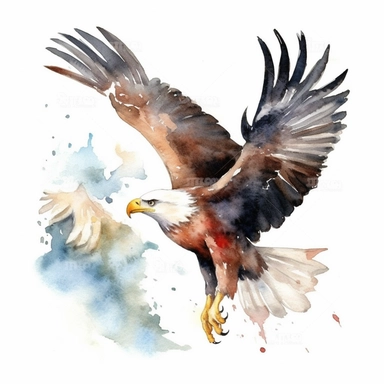 Eagle Flying with holding Fish over a lake , watercolor Clipart,Isolated