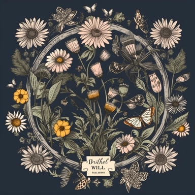 Witchy style wildflowers botanical clipart, symmetrical design, decorative motif, folklore