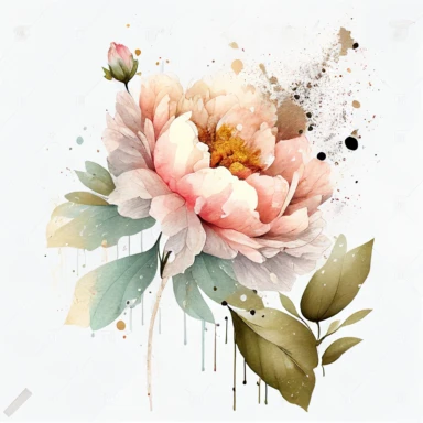 peony flower watercolor splatter transparent png download, in the style of pointillist precise and dotted brushwork, chinese watercolor, marguerite blasingame, manual focus lens, soft, romantic scenes, agnes martin, feminine sensibilities, clipart, png, white background