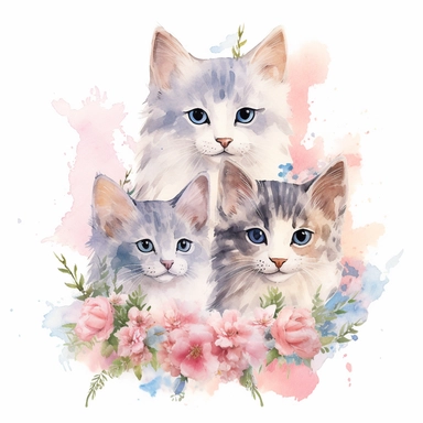 Watercolor Floral Cats Clipart Bundle, Watercolor Clipart, Digital Download, Kittens Animals, Cottagecore Kitty Cute Animals Illustrations