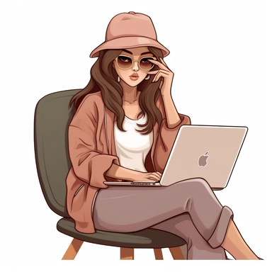 digital stickers, Girlboss, working, computer fashion, french, Monday, productive, cartoon realistic, clipart, minimalistic, aesthetic, rose pastel , brown pastel