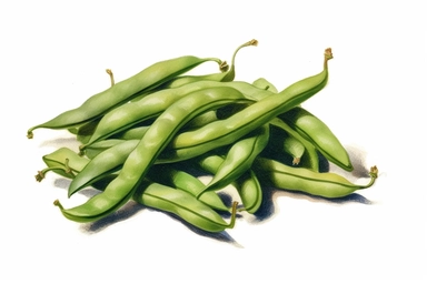 Watercolor , Green Bean, clipart, hd, on a white background, spaced out