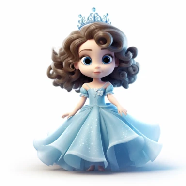 pixar style little princess clipart, blue tone colors, big eyes, smiling, lovely, adorable, full body, on white background