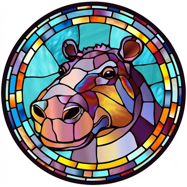 Stained Glass CUTE HIPPO in the shape of a circle PNG Clipart