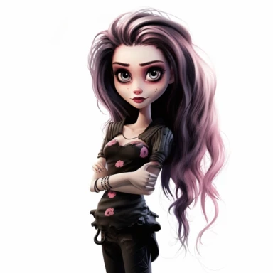 beautiful stunning pretty young woman monster high characters doll style, paint art style, clipart, white background, superrealistic, one of a kind