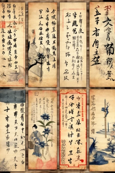 Japanese Calligraphy Printable Download Antique Asian Writing Clipart Backgrounds Journal Pages Ephemera Decoupage Digital Collage Sheet