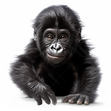 gorilla safari baby animal photorealistic clipart,on white background