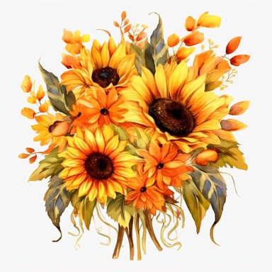 Watercolor Sunflowers, fall sunflower floral bouquets clipart