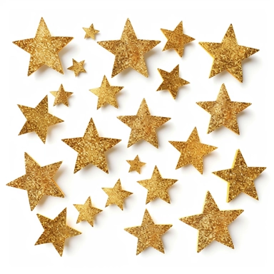 gold glitter stars illustration clipart, extremely detailed, 4k, high quality, isolated on white background