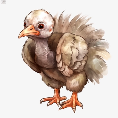 watercolor, Turkeys big eye kawaii png Full body realistic cartoon in 32K UHD ,cute. 15 cm thick outline. Black color. There was no shadow on the ground. 8K with realistic watercolors and detailed illustrations. PNG clipart, transparent white background