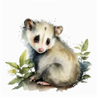 adorable baby opossum watercolor clipart