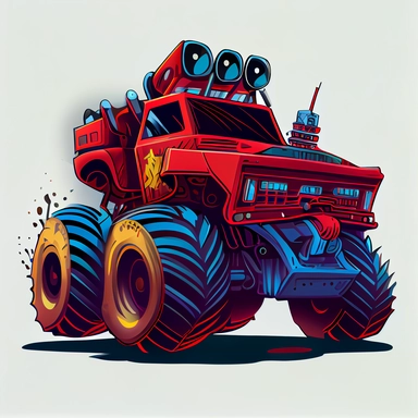 fire engine monster truck in the style of Jean Giraud clipart png