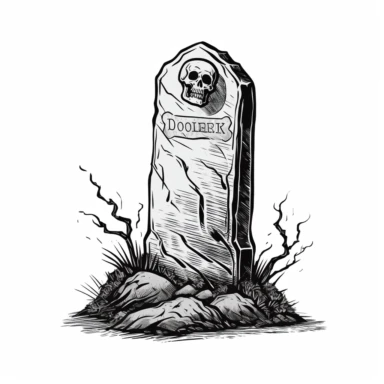 A scary looking tombstone for halloween, white background, single design, clipart, vector style graphics, sharp lines