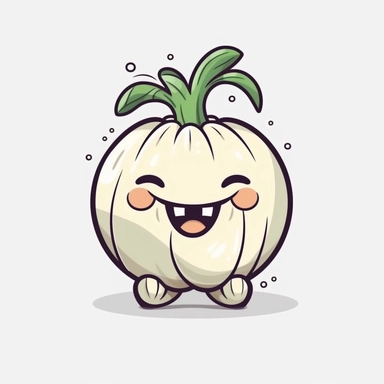 cute Garlic, happy and smiling, bold line, clipart, sticker, white background, no shadow, 8k detail