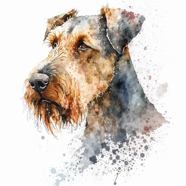 Generate an image of a Airedale Terrier dog Clipart in watercolor style on a white background