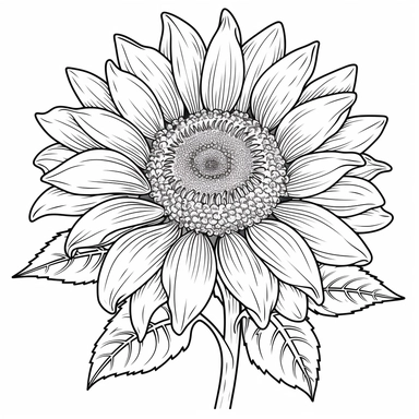 clean coloring book page of a single sunflower, black and white, coloring book style on white background, strong outline, vector clipart, no dither