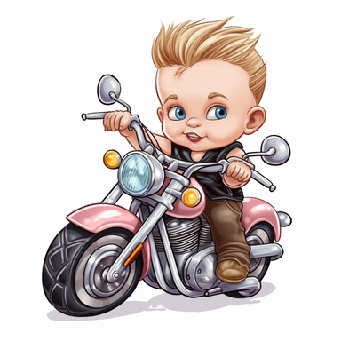 clipart of cute baby in a harley davidson multicolor white background